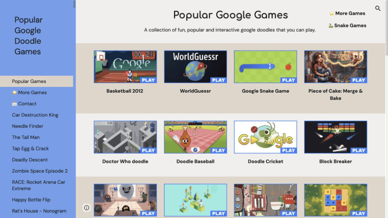 Popular Google Doodle Games